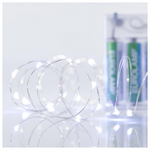 Σειρα 20 Mini Led, Μπαταριας, 3xaa, Προεκταση Παροχης 10cm, Ασημι Χαλκος, Λευκο Led, ανα 10cm, Ip20