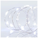 Σειρα, 100 Mini Led, 4,5v, Σταθερο, με Μετασχηματιστη, Προεκταση Παροχης 500cm, Ασημι Χαλκος, Λευκο Led, ana 10cm, Ιρ44