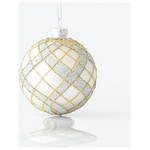 Γυαλινη Μπαλα, Ασημι Ματ, με Ασημι Glitter, σετ 4τμχ, 8cm