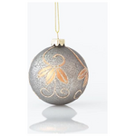 Γυαλινη Μπαλα, Γκρι, με Σαμπανι Σχεδια, σετ 4τμχ, 8cm