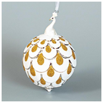 Γυαλινη Μπαλα, Λευκη με Πορσελανινο Παγωνι, με Χρυσα Σχεδια, 1τμχ, 9cm