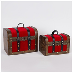Μπαουλο Ξυλινο, Μπορντο Βελουδο, σετ 2τμχ, 29x19x22cm και 25x15x17cm