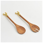 Ξυλινη Κουταλα, Ακακιας, με Χρυσο Ταρανδακι, σετ 2τμχ