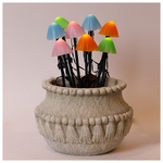 Σειρα, 8 led 5mm, με Πλαστικα Πολυχρωμα Μανιταρια H20cm, Ηλιακο Πανελ με Αισθητηρα Φωτος, Πρασινο pvc Καλωδιο,θερμο Λευκο Led, ana 50cm, Προεκταση Παροχης 1m, Ip44