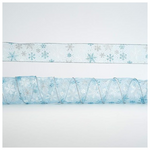 Κορδελα Διαφανη με Ασημι και Μπλε Χιονονιφαδες, 6,35cm, 10y