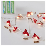 Σειρα 20 led με Διακοσμητικα Ακρυλικα Μανιταρια, Μπαταριας 3χαα, Timer, Θερμο Λευκο Led, Χαλκινο Καλωδιο, Προεκταση Παροχης 30cm, Ip20