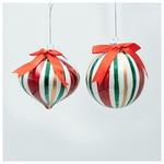 Γυαλινη Μπαλα, Candy Πρασινη, Κοκκινη, Χρυση με Φιογκο, 2 Σχεδια, σετ 4τμχ, 10cm