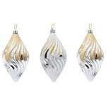 Πλαστικο Στολιδι, Ασημι, με Χρυσο και Λευκο Glitter, σετ 3τμχ, 14cm