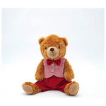 Αρκουδακι με ροζ Καρο Γιλεκο, Καθιστο, 23cm