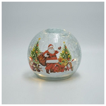 Επιτραπεζια Φωτιζομενη Γυαλινη Μπαλα, Κρακελε, με Αγιο Βασιλη, Μπαταριας, Timer, 14cm