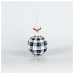 Γυαλινη Μπαλα, Μαυρη Καρο, με Πορσελανινο Ταρανδο, 1τμχ, 9cm