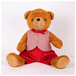 Αρκουδακι με ροζ Καρο Γιλεκο, Καθιστο, 40cm