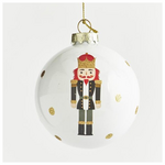 Γυαλινη Μπαλα, Ασπρη με Σχεδιο Καρυοθραυστη,  σετ 4τμχ, 8cm