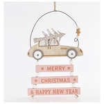 Στολιδι Ξυλινο Κρεμαστο με Αυτοκινητο και ροζ Επιγραφη, 22cm