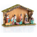 Φωτιζομενη Φατνη Ξυλινη με 9 Πορσελανινες Φιγουρες, 20 Led,  Μπαταριας, 35x12x23cm