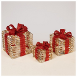 Φωτιζομενα Δωρα 15-20-25cm, 20/30/40 Led, Μπαταριας 2xaa/3xaa, Timer, Χρυσο me Kokkino Φιογκο, Θερμο Λευκο Mini Led, Ip20