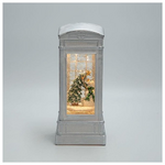 Τηλεφωνικος Θαλαμος με Χιονανθρωπο, Λευκος, με Νερο στο Εσωτερικο, Φωτιζομενος, Μπαταριας, Timer, 8.8x8.8x21cm