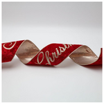 Κορδελα Πολυτελειας, Κοκκινο Βελουδο με Glitter Merry Christmas, 914x10cm