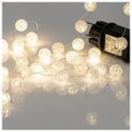 Σειρα, 100 Mini led με Ακρυλικες Μπαλιτσες 2cm, 4,5v Μετασχηματιστη, Ασημι Χαλκινο Καλωδιο, Θερμο Λευκο Led, ανα 5cm, Προεκταση Παροχης 3m, Ip44