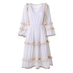 Ble Φορεμα/καφτανι Λευκο Μπεζ με Κροσσια one Size (100% Cotton)