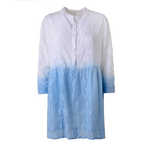 Ble Φορεμα Konto με Μανικι Λευκο Γαλαζιο one Size (100% Cotton)