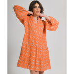 Ble Φορεμα Πορτοκαλι με Ασημι Σχεδια one Size (100% Cotton)