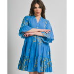 Ble Φορεμα Μπλε με Χρυσα Σχεδια one Size  (100% Cotton)