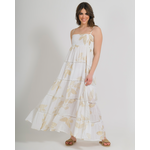 Ble Φορεμα Μακρυ Αμανικο σε Λευκο Χρωμα me Χρυσα Φυλλα one Size (100% Cotton)