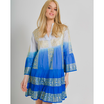 Ble Καφτανι/φορεμα σε Μπλε Χρωμα Ομπρε me Χρυσες Λεπτομερειες one Size (100% Cotton)