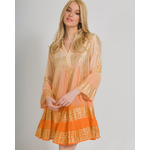 Ble Καφτανι/φορεμα σε Πορτοκαλι Χρωμα Ομπρε me Χρυσες Λεπτομερειες one Size (100% Cotton)