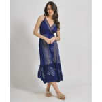 Ble Φορεμα Κρουαζe Αμανικο σε Μπλε Χρωμα με Χρυσα/λευκα Σχεδια ονε Size (100% Cotton)