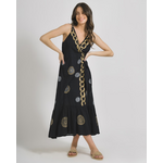 Ble Φορεμα Κρουαζe Αμανικο σε Μαυρο Χρωμα με Χρυσα/λευκα Σχεδια ονε Size (100% Cotton)