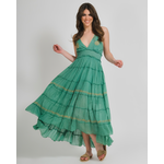 Ble Φορεμα Μακρυ Αμανικο Πρασινο-Λαδι με Χρυσα Σχεδια one Size (100% Cotton)
