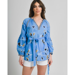 Ble Μπλουζα με Μακρυ Maniki Μπλε με Χρυσα/μπλε/λευκα Σχεδια one Size (100% Cotton)