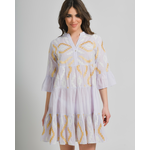 Ble Φορεμα Κοντο με Μακρυ Maniki Λιλα με Χρυσα/λευκα Σχεδια one Size (100% Cotton)