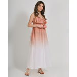Ble Φορεμα Μακρυ Αμανικο σε Λευκο/ροδακινι Χρωμα Ομπρε one Size (100% Cotton)