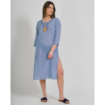 Ble Καφτανι/tunic σε Μπλε/λευκο Χρωμα και Φουντακια one Size (100% Cotton)
