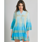 Ble Φορεμα/καφτανι σε Τυρκουαζ Χρωμα και Χρυσες Λεπτομερειες one Size (100% Cotton)