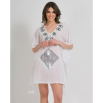 Ble Καφτανι/φορεμα σε Λευκο Χρωμα με Ματια με Χαντρες (100% Cotton) 5-41-254-0232