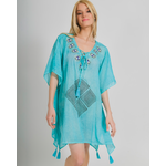 Ble Καφτανι/φορεμα σε Τυρκουαζ Χρωμα με Ματια με Χαντρες (100% Cotton) 5-41-254-0233