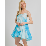 Ble Φορεμα Κοντο Αμανικο σε Τυρκουαζ Χρωμα με Ασημι Φυλλα (100% Cotton) 5-41-254-0235