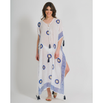 Ble Καφτανι/φορεμα Μακρυ σε Λευκο Χρωμα με Ματια και Lurex one Size (100% Cotton)
