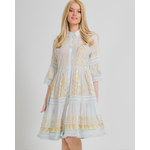 Ble Φορεμα/πουκαμισα Γαλαζιο/χρυσο με Χαντρες και Κροσσια one Size ( 100% Cotton)