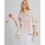 Ble Μπλουζα Ασυμμετρη  Λευκο/ροζ Χρυσο με Χαντρες και Δαντελα one Size ( 100% Cotton)