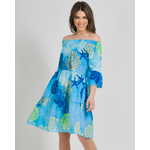 Ble Φορεμα/καφτανι Τυρκουαζ με Κοραλια και Χαντρες s/m ( 100% Cotton)