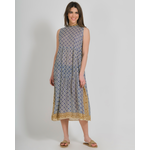 Ble Φορεμα Μακρυ Αμανικο Ασπρο/μπλε με Μουσταρδι Λεπτομερειες one Size (100% Cotton)
