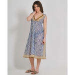 Ble Φορεμα Μακρυ Αμανικο Ασπρο/μπλε με Μουσταρδι Λεπτομερειες one Size (100% Cotton).