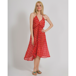 Ble Φορεμα Κοντο Αμανικο Κοκκινο με Σχεδια one Size (100% Cotton)