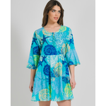 Ble Φορεμα/καφτανι Τυρκουαζ με Κοραλια και Χαντρες m/l ( 100% Cotton)