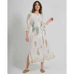 Ble Φορεμα Μακρυ Λευκο με Πρασινεσ/χρυσες Λεπτομερειες one Size (100% Cotton)